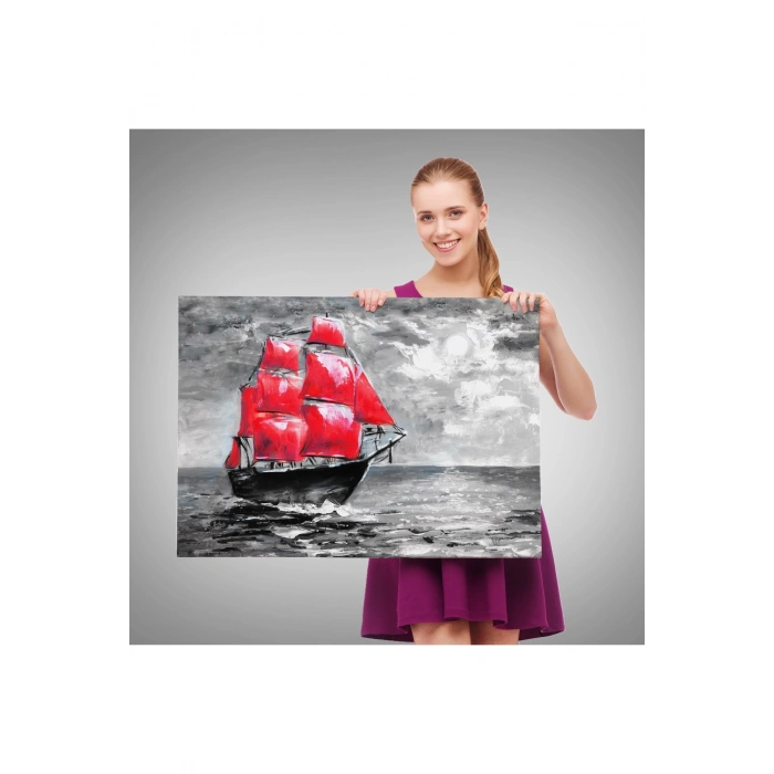 Okyanustaki Kırmızı Yelkenli Duvar Tablosu-1205