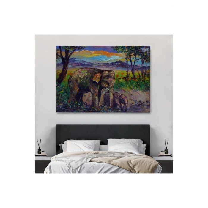 Ormandaki Yavru Fil ve Anne Fil Tablosu-1242
