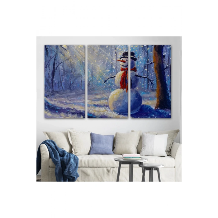 Ormanında Güneş Işınlarıyla Aydınlatılan Kardanadam Tablosu-1239