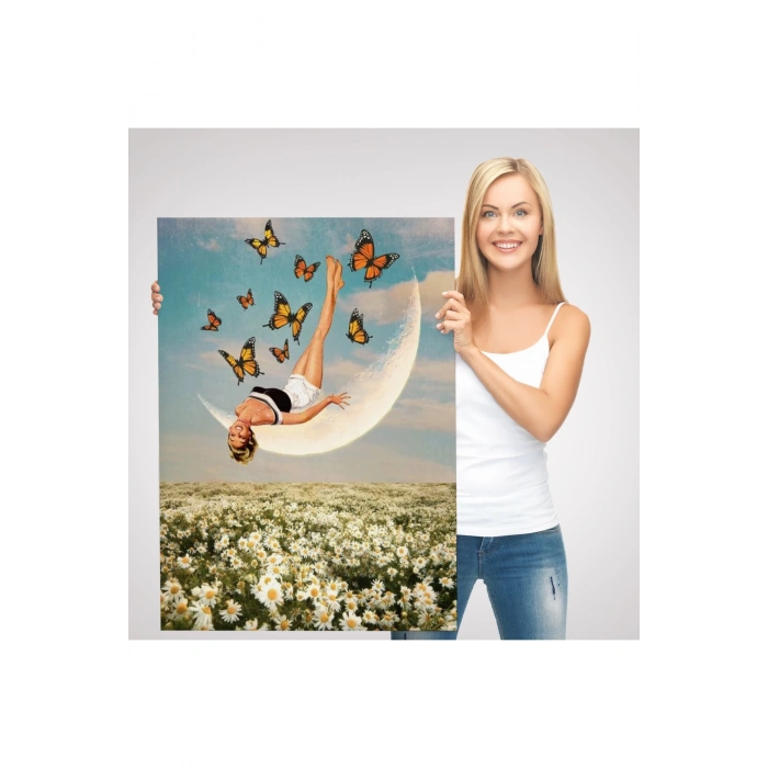 Papatya Tarkası Üzerındeki Mutlu Kadın Duvar Tablosu-6274