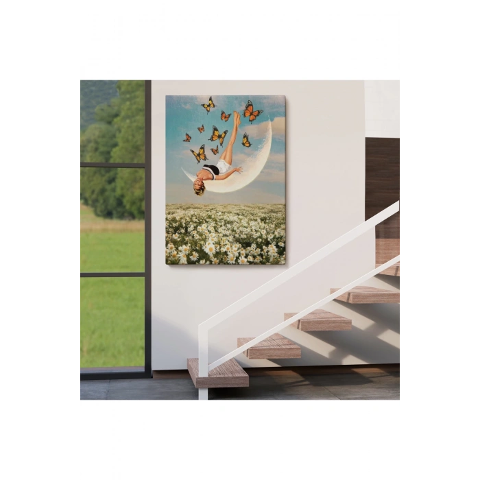 Papatya Tarkası Üzerındeki Mutlu Kadın Duvar Tablosu-6274