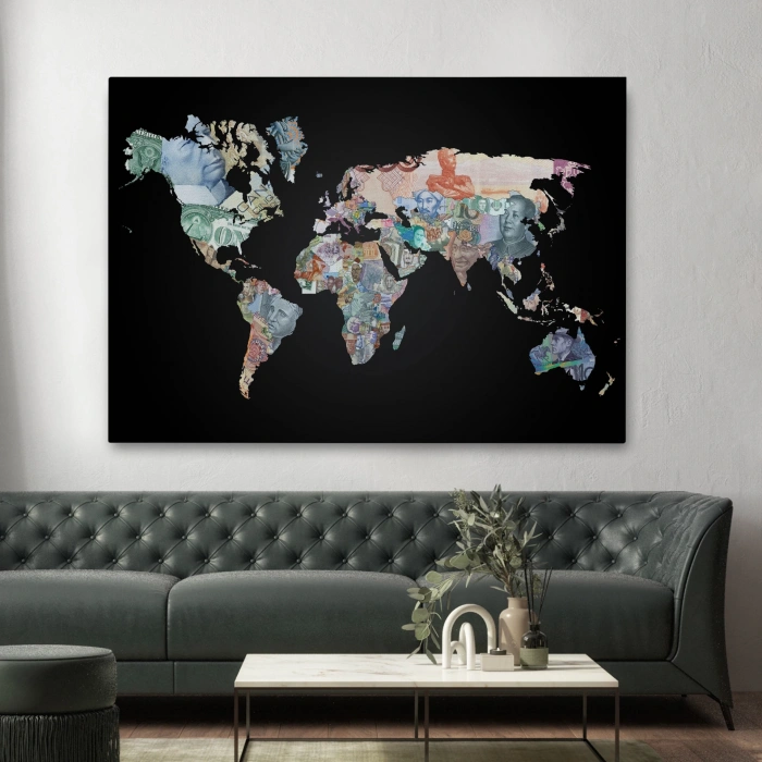 Para Desenli Kanvas Dünya haritası Kanvas Tablo 1012