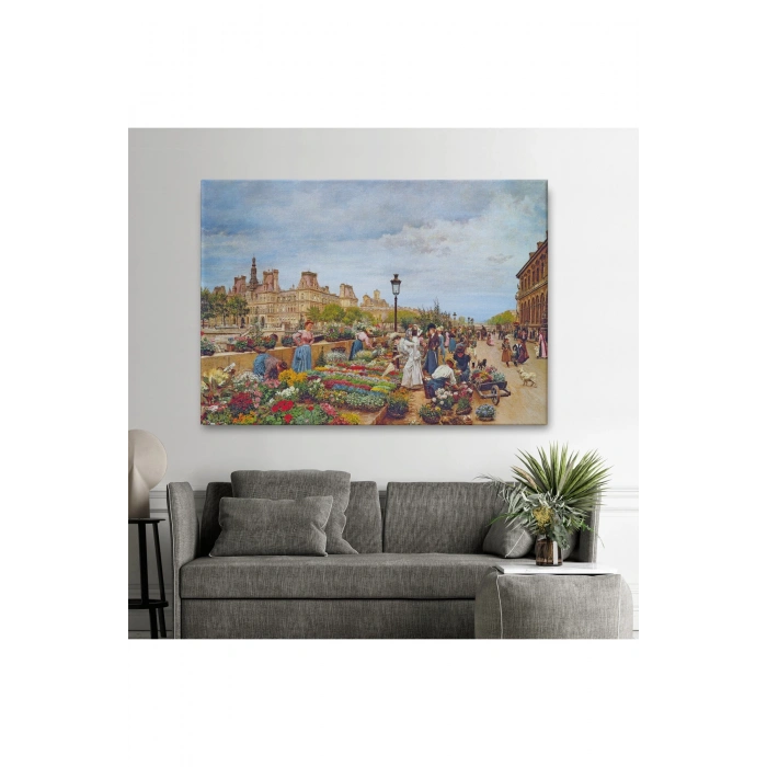 Pariste Ortaçağ Çiçek Pazarı Tablosu-6624