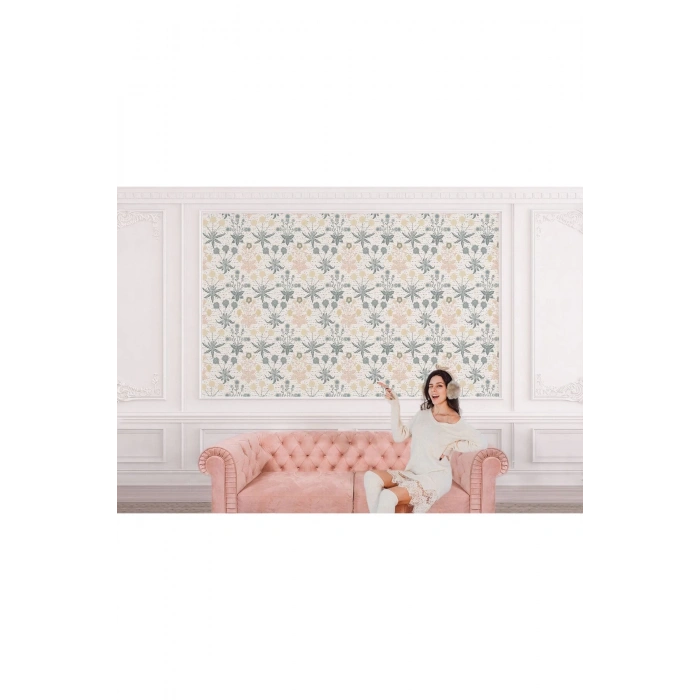 Pastel Renkli Yapraklar Çiçekler Duvar Kağıdı-5643