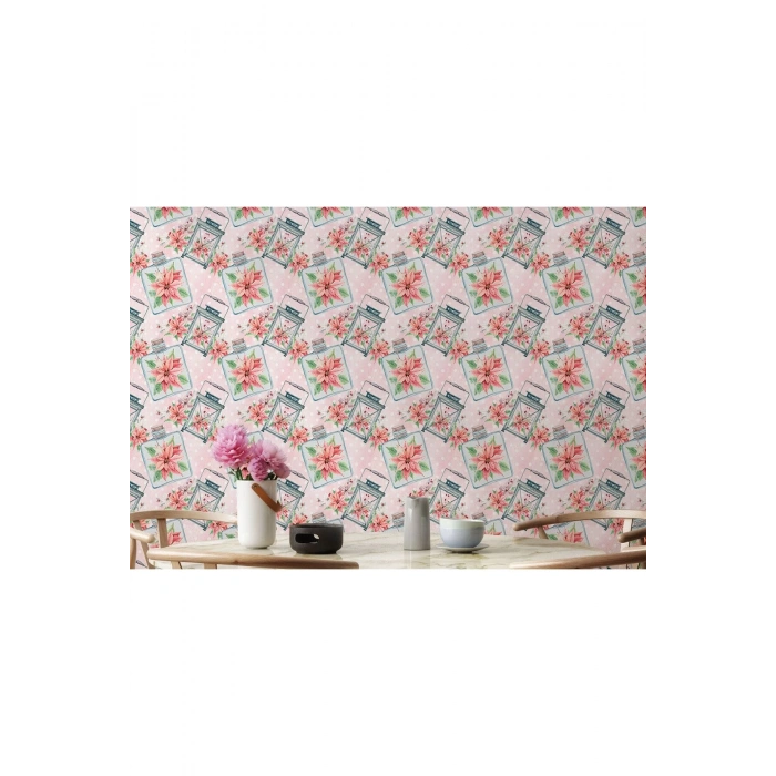 Pembe Çiçek Desenli Kız Çocuğu Odası Duvar Kağıdı-5594