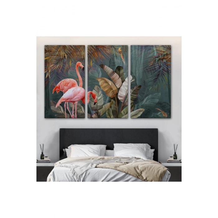 Pembe Filamingolar Yağlıboya Görünüm Dekoratif Tablo -3700