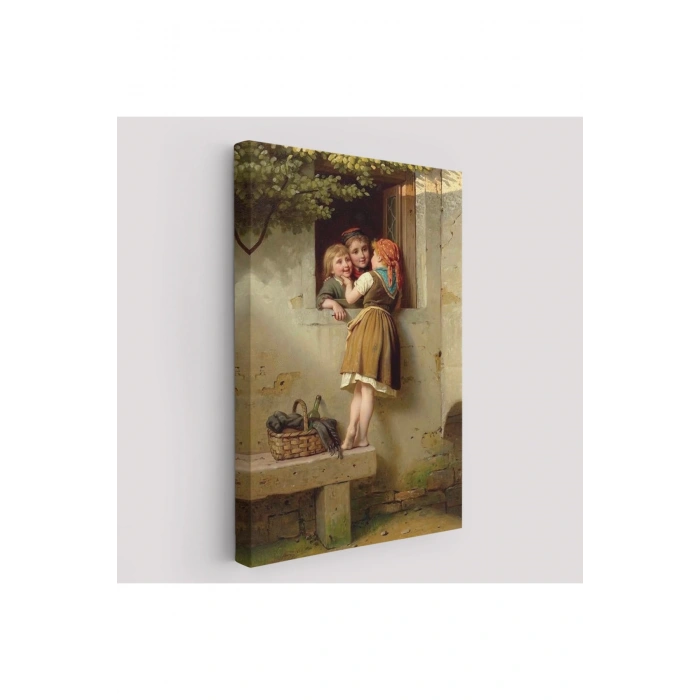 Pencerede Sohbet Eden Çocuklar Tablosu, Johann Georg Meyer von Bremen-6305