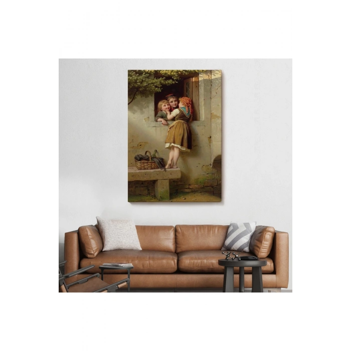 Pencerede Sohbet Eden Çocuklar Tablosu, Johann Georg Meyer von Bremen-6305