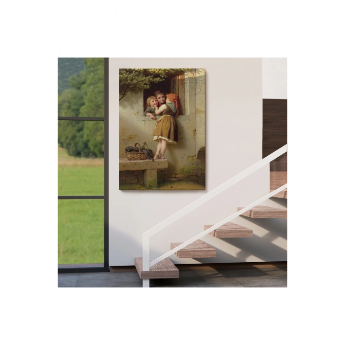 Pencerede Sohbet Eden Çocuklar Tablosu, Johann Georg Meyer von Bremen-6305