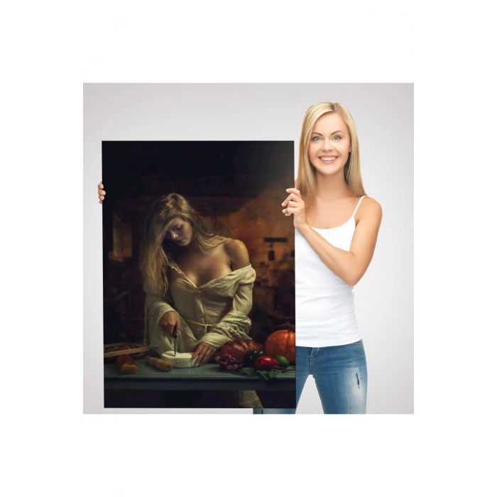 Peynir Kesen Güzel Kadın Dekoratif Duvar Tablosu-6299