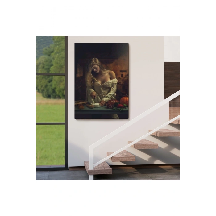 Peynir Kesen Güzel Kadın Dekoratif Duvar Tablosu-6299