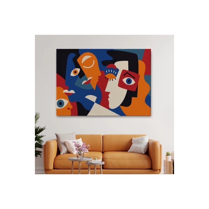 Picasso Tarzı Soyut İnsan Yüzleri Kanvas Duvar Tablosu-1195