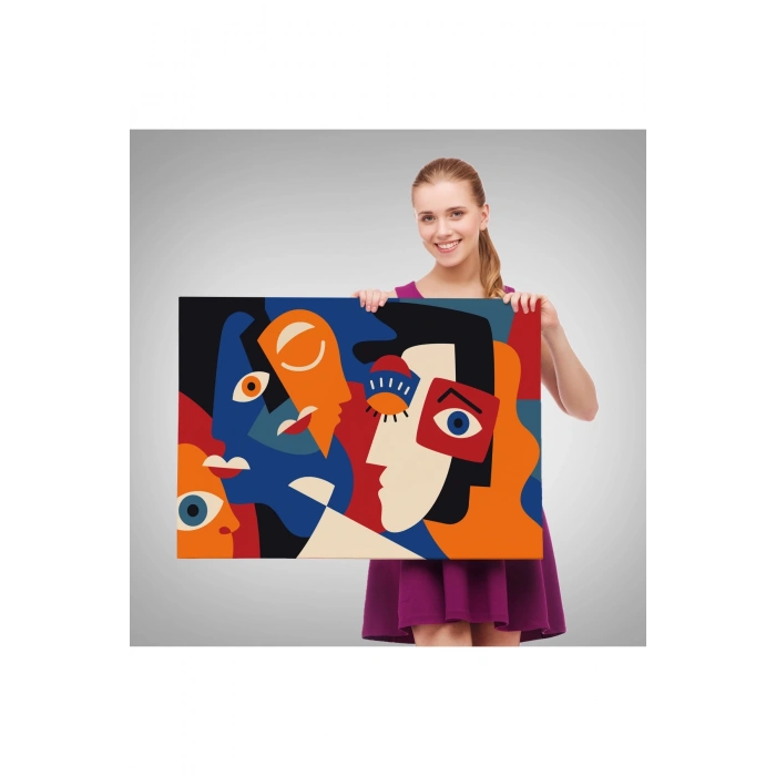 Picasso Tarzı Soyut İnsan Yüzleri Kanvas Duvar Tablosu-1195
