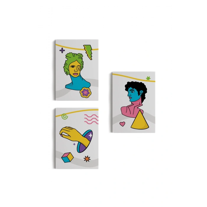 Pop Art Renkli Dekoratif Duvar Tablosu Üçlü Set-ES-117