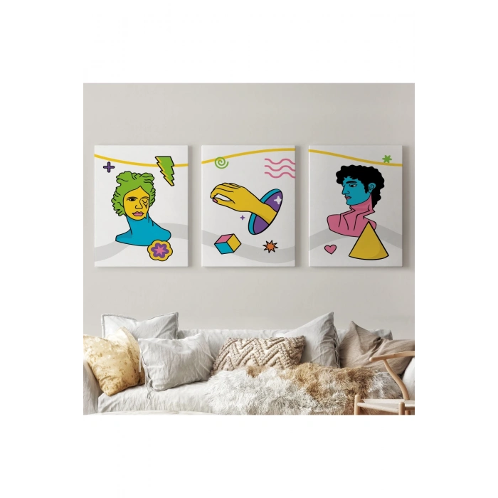 Pop Art Renkli Dekoratif Duvar Tablosu Üçlü Set-ES-117