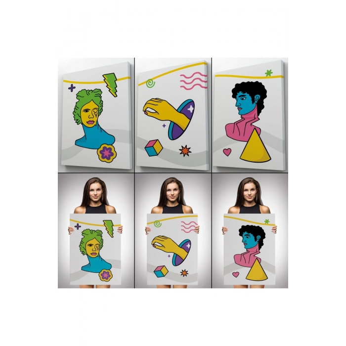 Pop Art Renkli Dekoratif Duvar Tablosu Üçlü Set-ES-117
