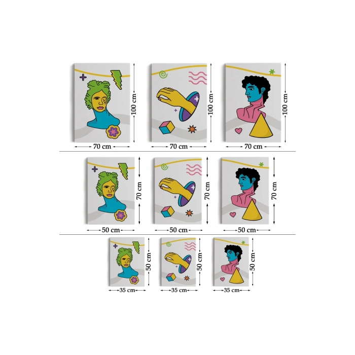 Pop Art Renkli Dekoratif Duvar Tablosu Üçlü Set-ES-117