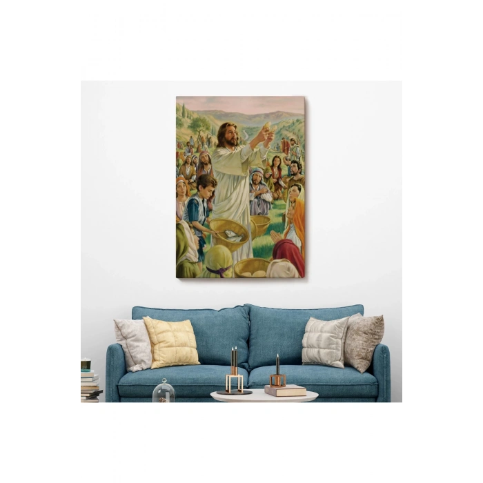Rab İsa Binlerce Kişiyi Birkaç Ekmek ve Balıkla Doyuruyor Tablo Jesus Christ -6386