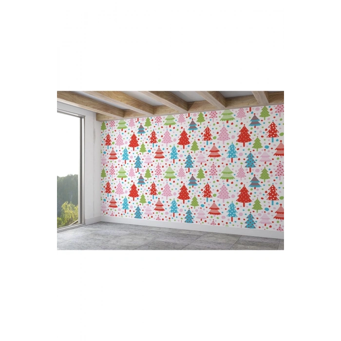 Renkli Ağaçlar Desenli Duvar Kağıdı-5719
