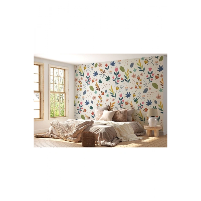 Renkli Çiçekler Desenli Duvar Kağıdı-5649