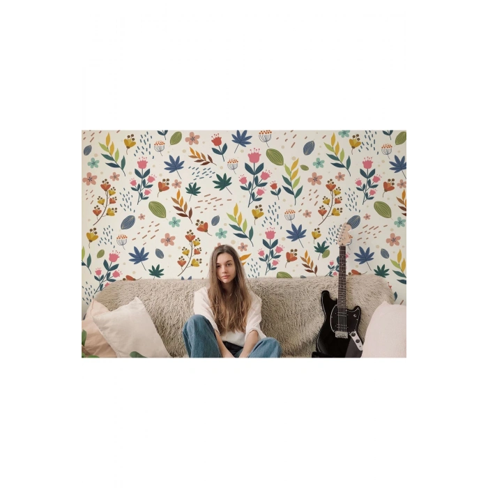 Renkli Çiçekler Desenli Duvar Kağıdı-5649