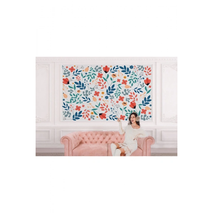 Renkli Çiçekler Desenli Duvar Kağıdı-5650
