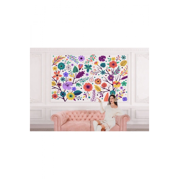 Renkli Çiçekler Desenli Duvar Kağıdı-5652