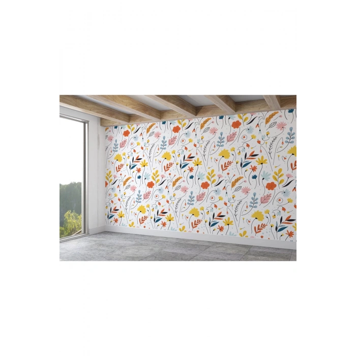Renkli Çiçekler Desenli Duvar Kağıdı-5735
