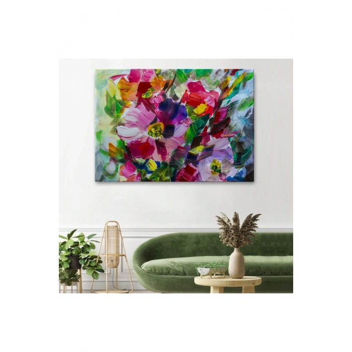 Renkli Çiçekler Yağlı Boya Görünümlü Kanvas Tablo-1217