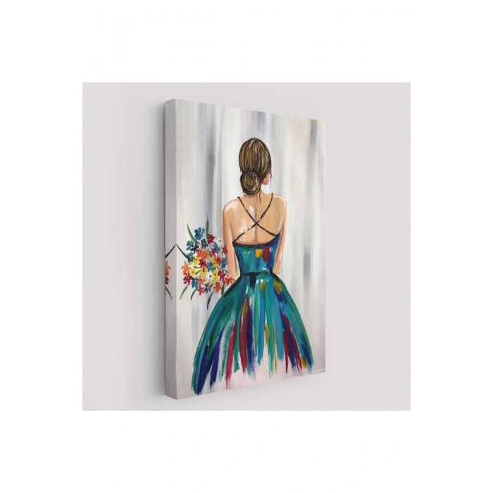 Renkli Çiçekli Kadın Dekoratif Duvar Tablosu -6257