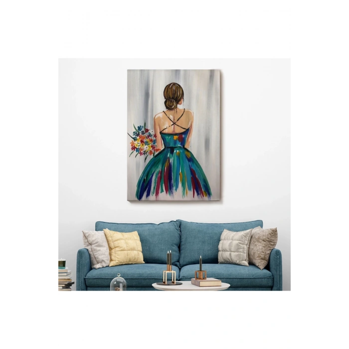 Renkli Çiçekli Kadın Dekoratif Duvar Tablosu -6257