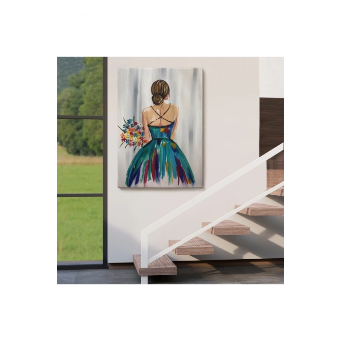 Renkli Çiçekli Kadın Dekoratif Duvar Tablosu -6257