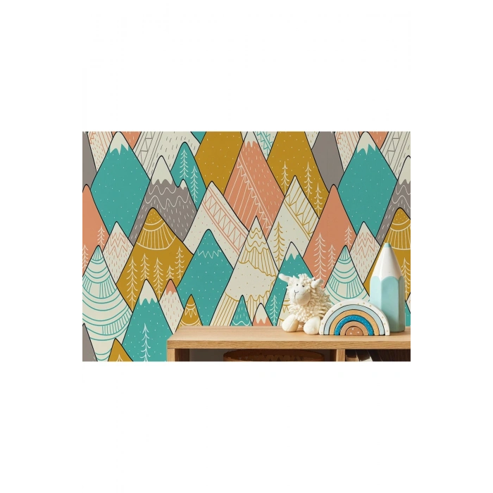 Renkli Dağlar Çizim Çocuk Ve Bebek Odası Duvar Kağıdı-5715