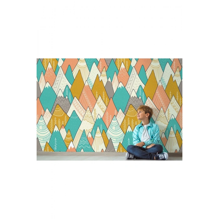 Renkli Dağlar Çizim Çocuk Ve Bebek Odası Duvar Kağıdı-5715
