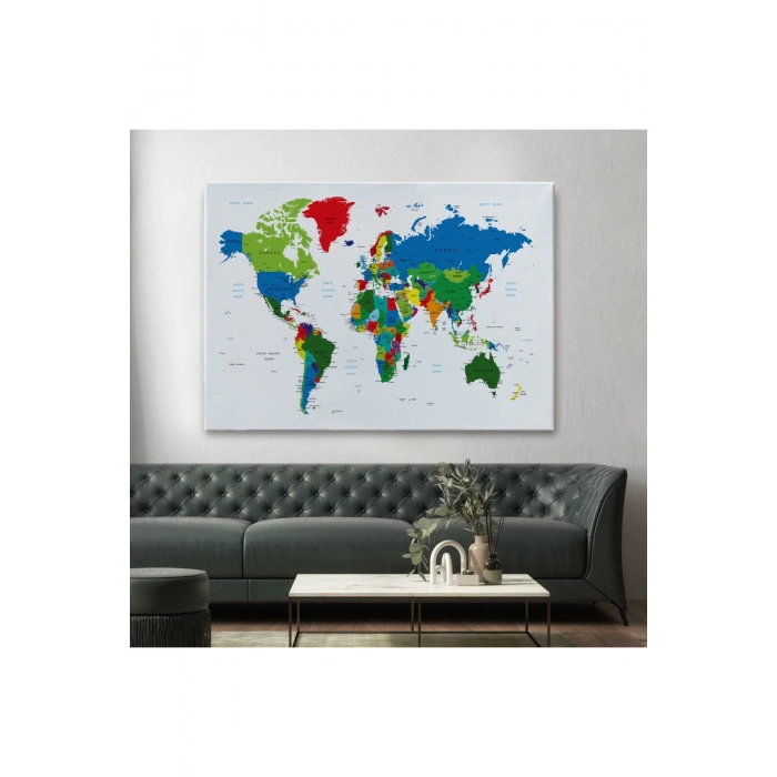 Renkli Dünya Haritası Kanvas Tablo 1014