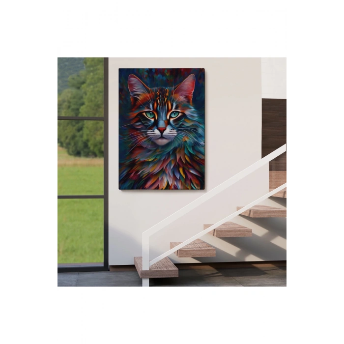 Renkli Karizmatik Kedi Dekoratif Duvar Tablosu-6225