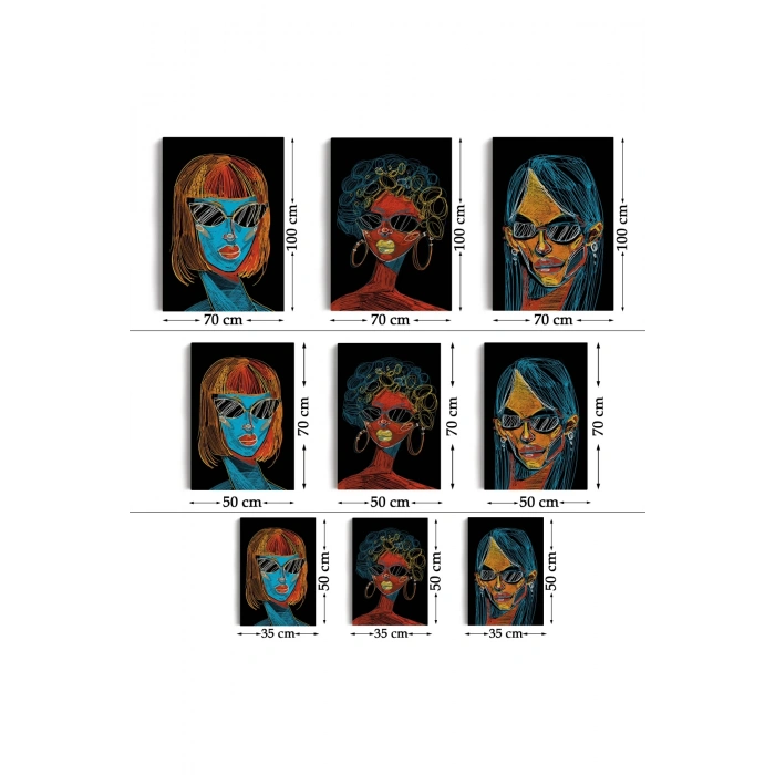 Renkli Pop Art Kadınlar Dekoratif Duvar Tablosu Üçlü Set-EU-120