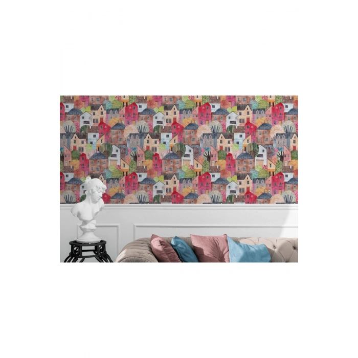 Renkli Soyut Şehir Manzarası Duvar Kağıdı-5758