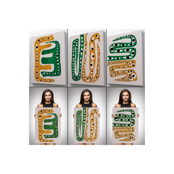 Renkli Soyut Şekiller Dekoratif Duvar Tablosu Üçlü Set-EV-122