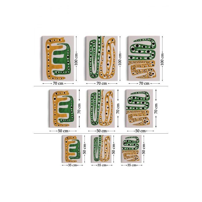 Renkli Soyut Şekiller Dekoratif Duvar Tablosu Üçlü Set-EV-122