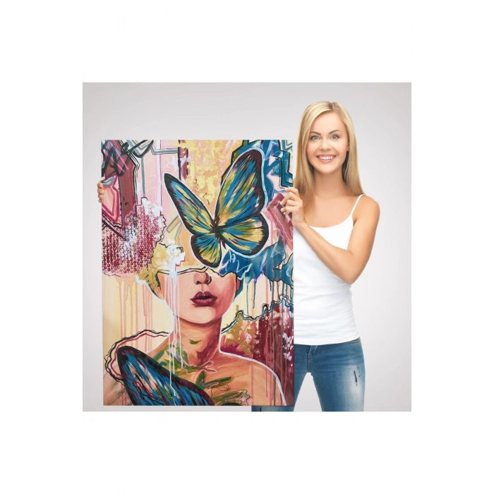 Renlki Sürreal Kadın Portresi Dekoratif Duvar Tablosu-6297