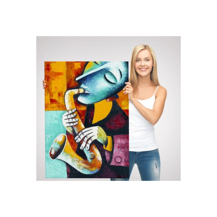 Saksafon Çalan Sürreal Müsizyen Dekoratif Duvar Tablosu-6423