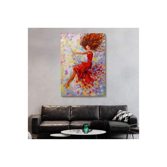 Salıncaktaki Kırmızı Elbiseli Kız Tablosu-6317