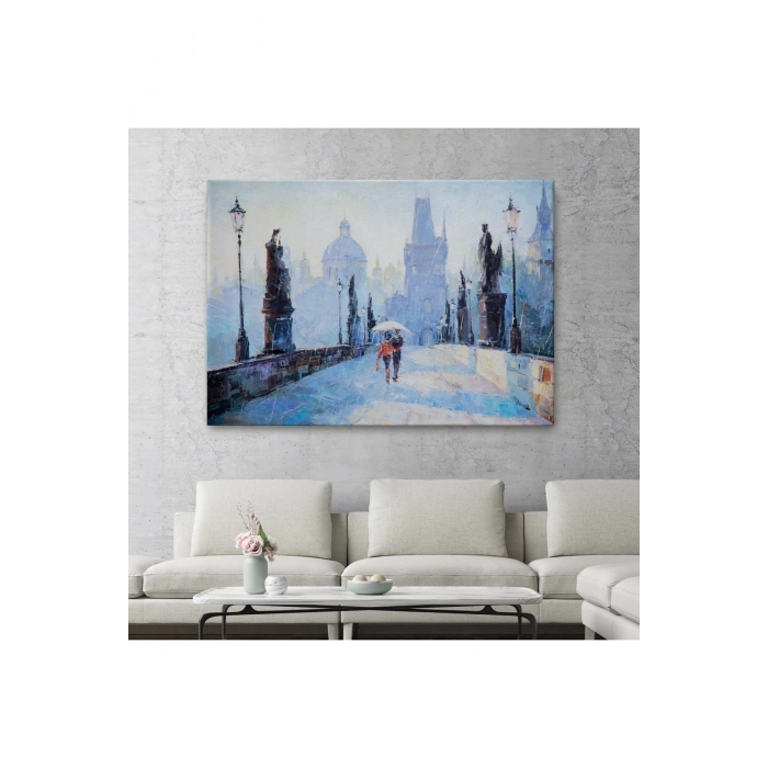 Şemsiye Altında Bir Çift Aşık Temalı Kanvas Duvar Tablosu-1187