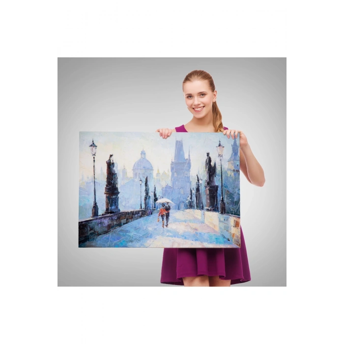 Şemsiye Altında Bir Çift Aşık Temalı Kanvas Duvar Tablosu-1187