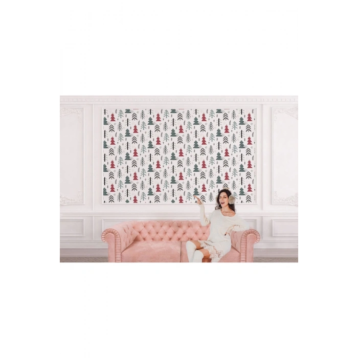 Sevimli Ağaçlar Çizim Desenli Çocuk Odası Duvar Kağıdı-5740