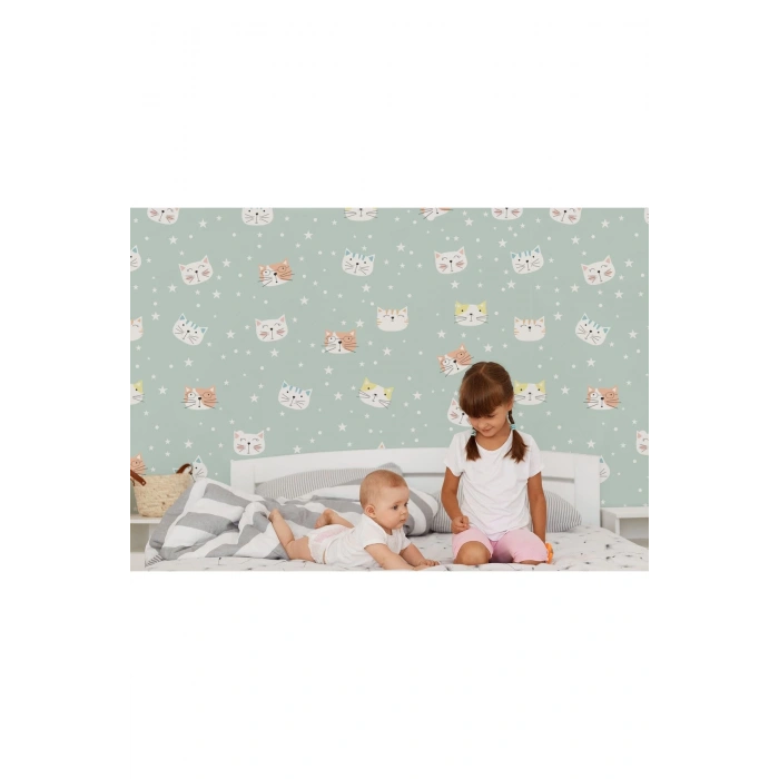 Sevimli Kediler Desenli Duvar Kağıdı-5721