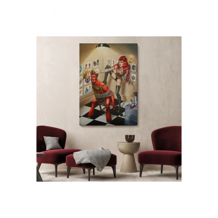 Şeytanı Yakalayan Dövmeci Kız Duvar Tablosu-6285