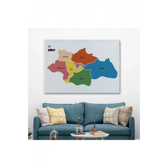 Siirt İli ve İlçeler Haritası  Dekoratif Kanvas Tablo 1449