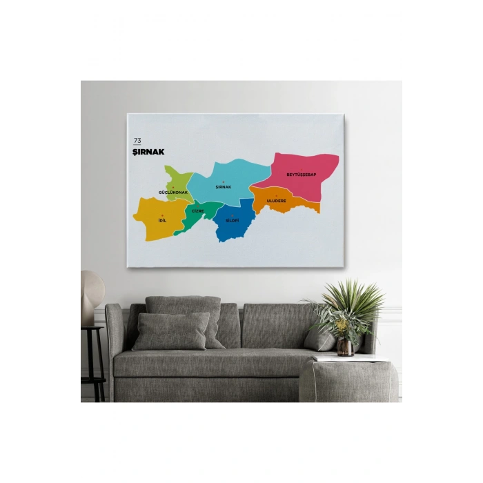 Şırnak İli ve İlçeler Haritası  Dekoratif Kanvas Tablo 1460